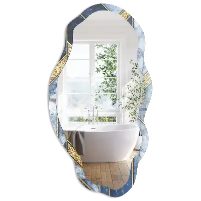 Miroir décoratif irrégulier avec motif mosaïque bleue