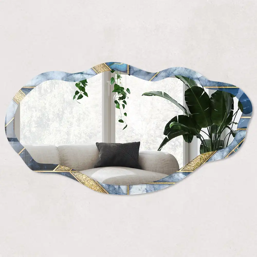 Miroir décoratif irrégulier avec motif mosaïque bleue