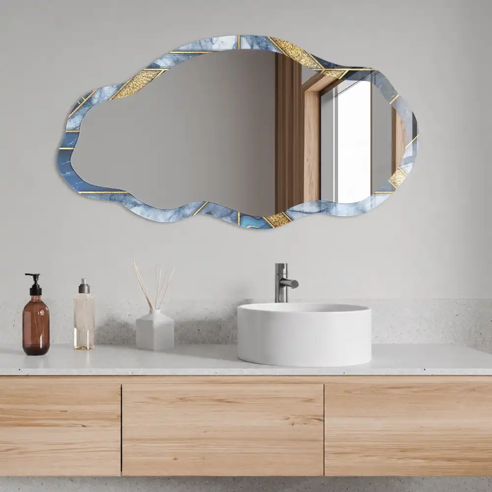 Miroir décoratif irrégulier avec motif mosaïque bleue