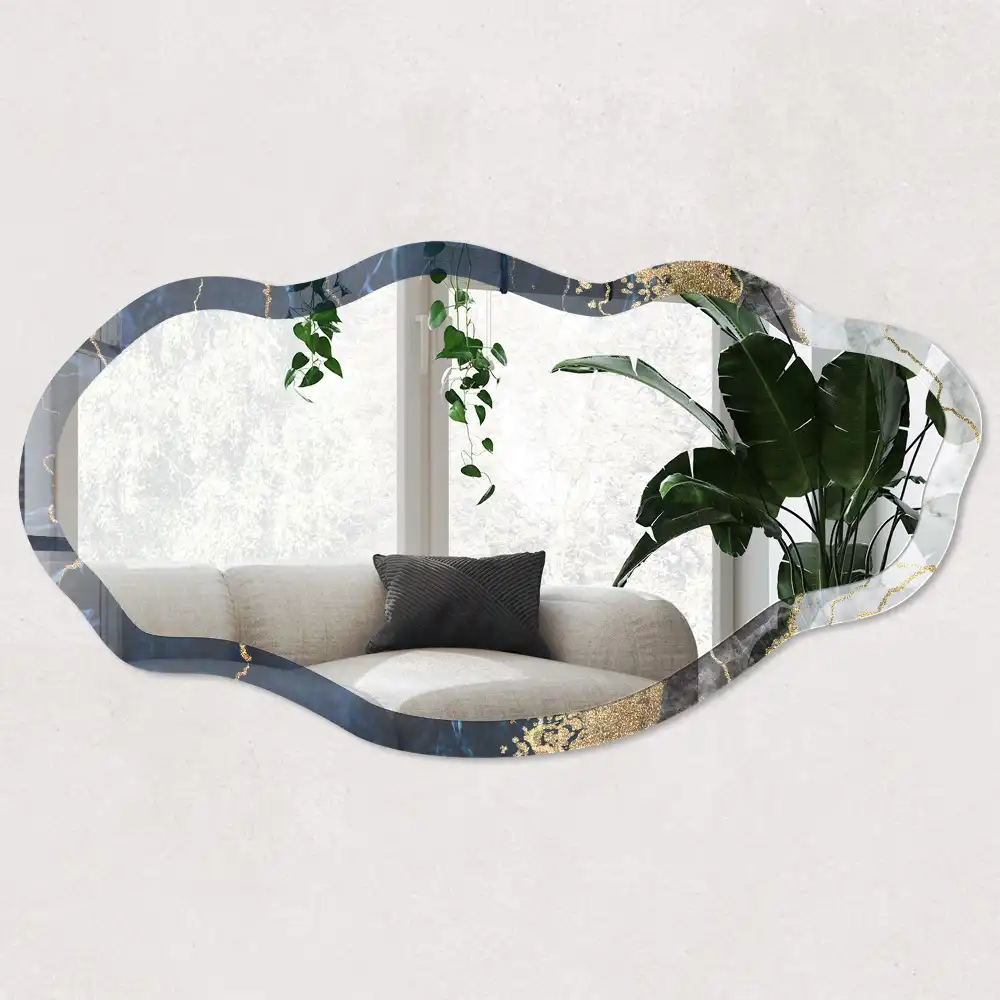 Miroir décoratif irrégulier à impression marbre bleu foncé