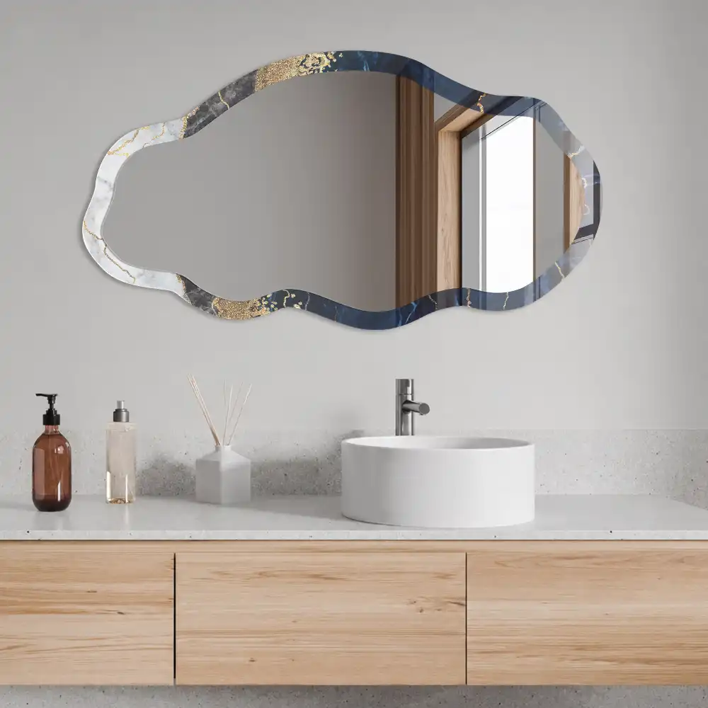 Miroir décoratif irrégulier à impression marbre bleu foncé