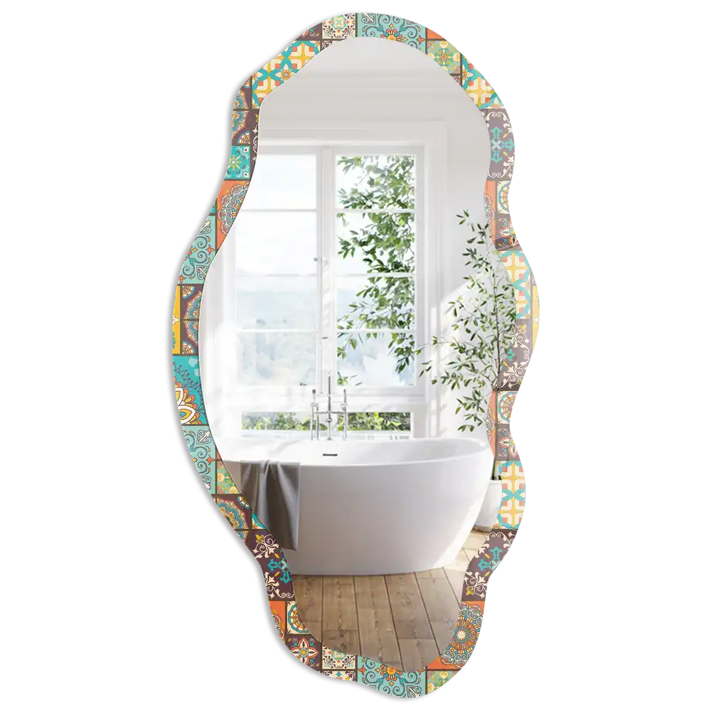 Miroir irrégulier à motif mosaïque coloré