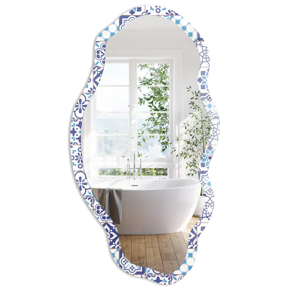 Miroir encadré à motif géométrique effet carrelage