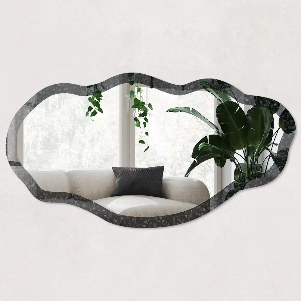 Miroir décoratif irrégulier avec impression terrazzo noir