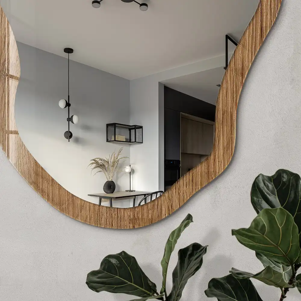 Miroir décoratif irrégulier effet bois