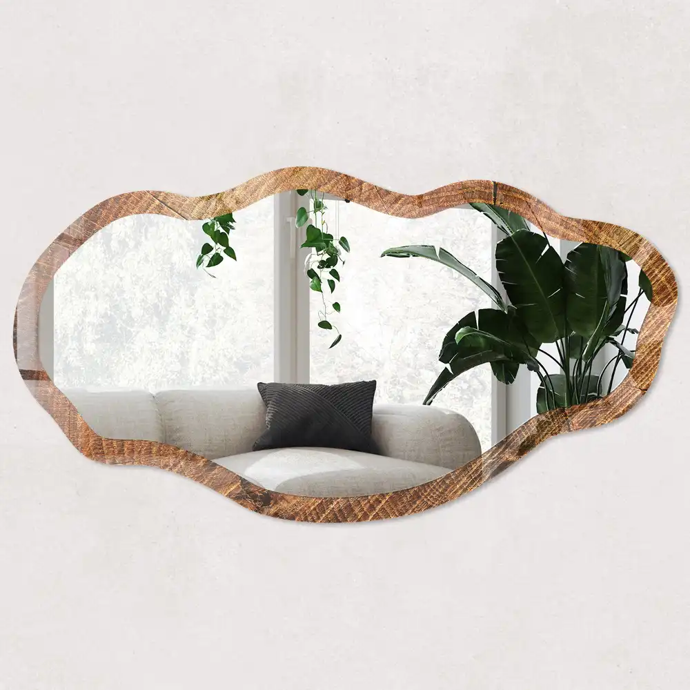 Miroir irrégulier avec impression effet bois