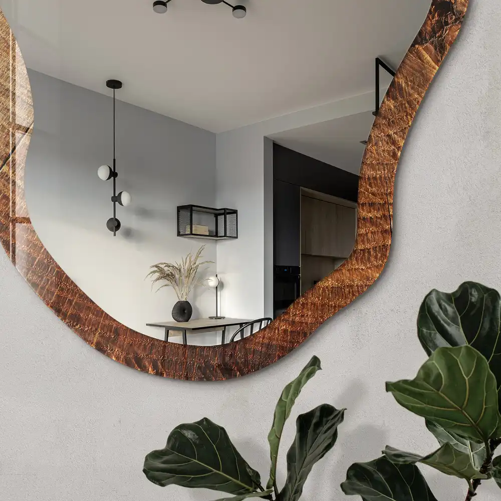 Miroir irrégulier avec impression effet bois