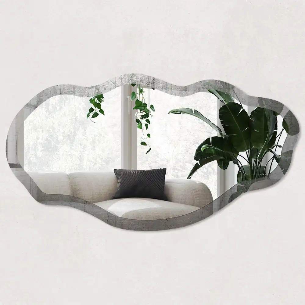Miroir encadré à impression texturée métallique forme irrégulière