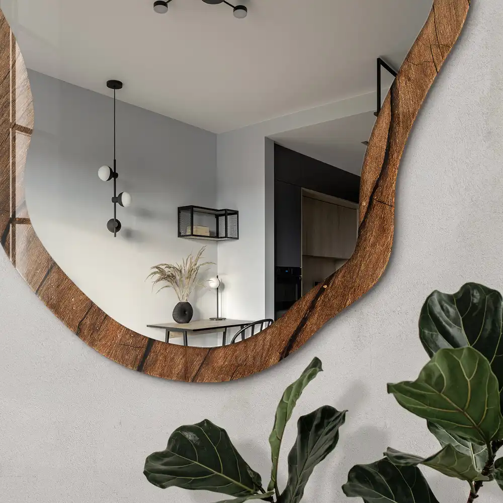 Miroir décoratif irrégulier effet bois