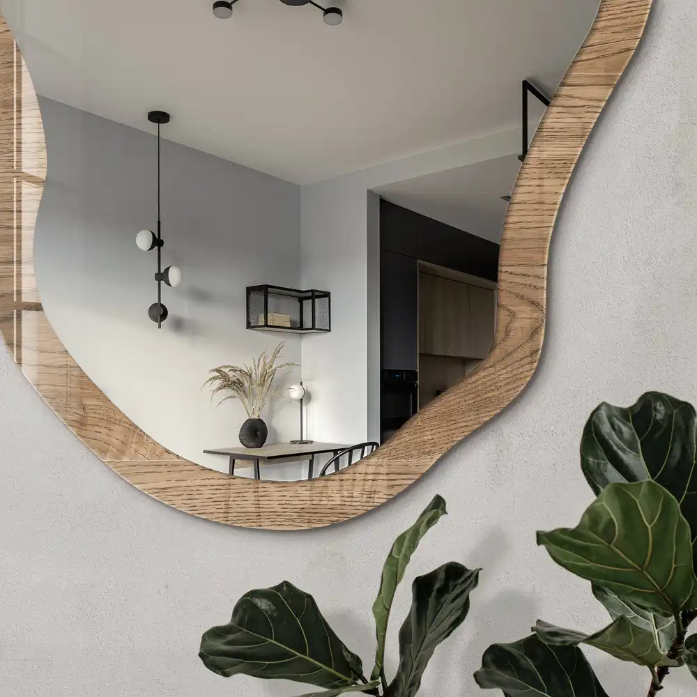 Miroir irrégulier à motif bois