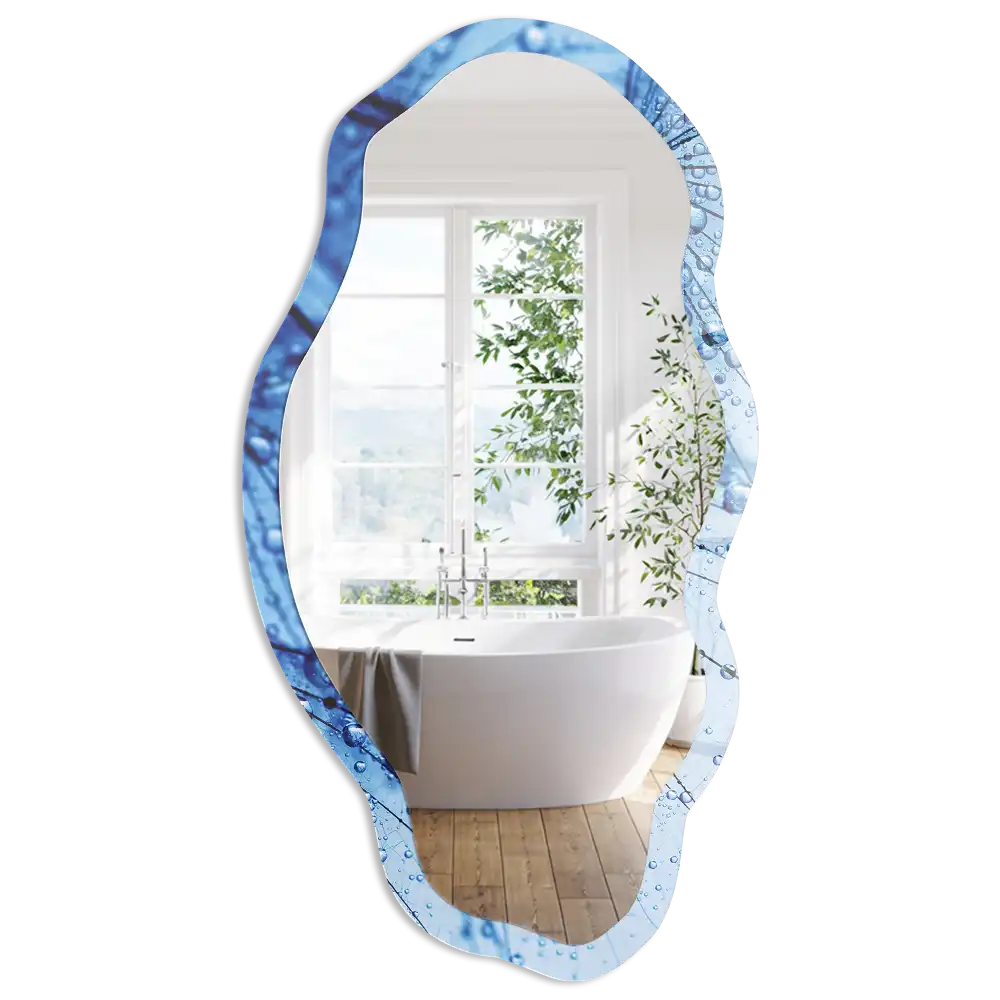 Miroir irrégulier avec impression pissenlit bleu