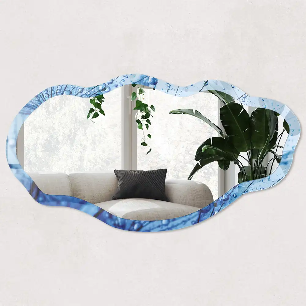 Miroir irrégulier avec impression pissenlit bleu