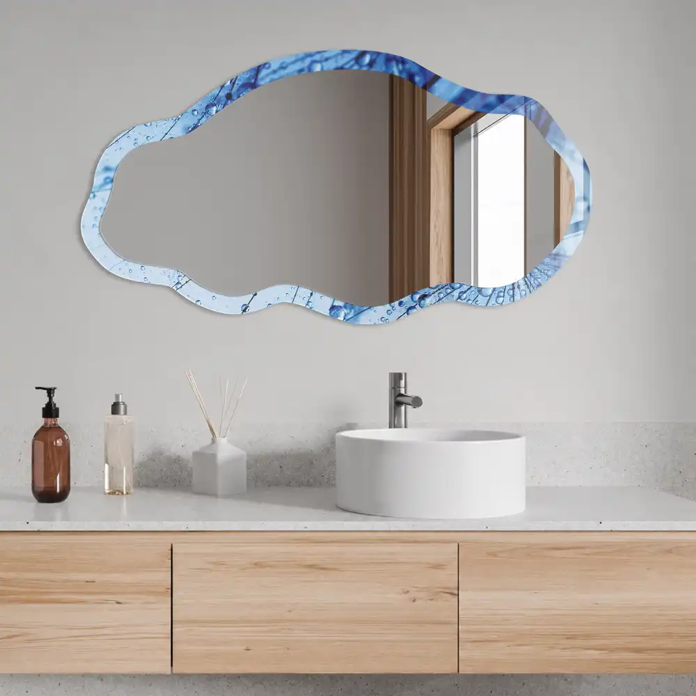 Miroir irrégulier avec impression pissenlit bleu