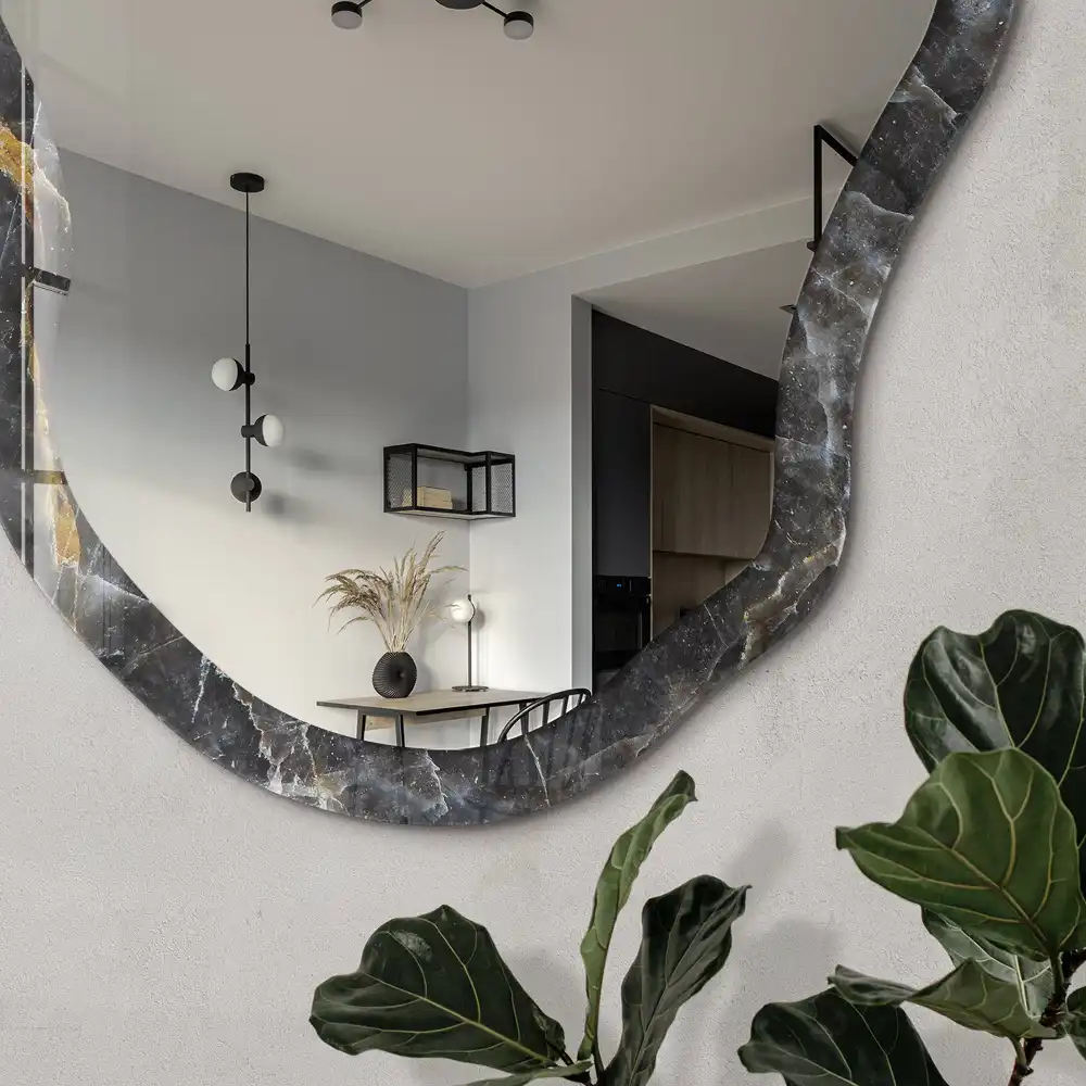 Miroir irrégulier avec impression effet pierre