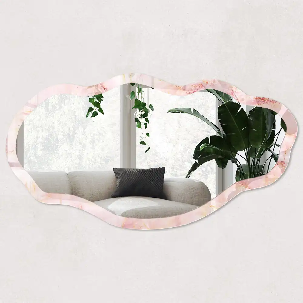Miroir encadré à impression marbre rose de forme irrégulière