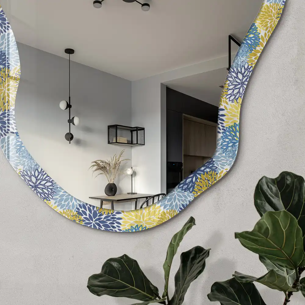 Miroir irrégulier avec impression à motif végétal