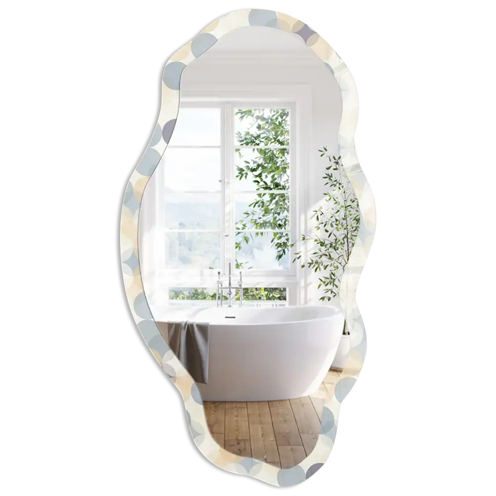 Miroir encadré à motif à pois et forme irrégulière