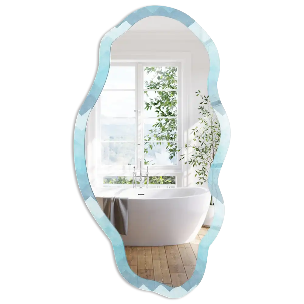 Miroir décoratif irrégulier à motif zig-zag turquoise