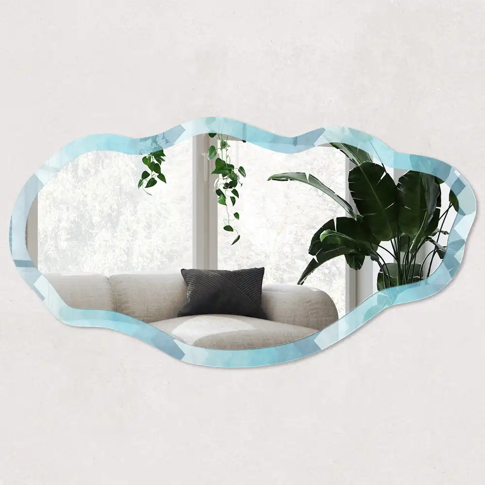 Miroir décoratif irrégulier à motif zig-zag turquoise