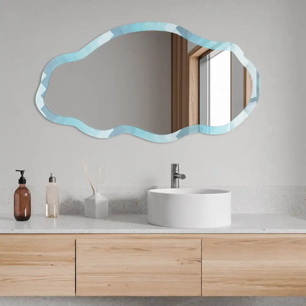 Miroir décoratif irrégulier à motif zig-zag turquoise