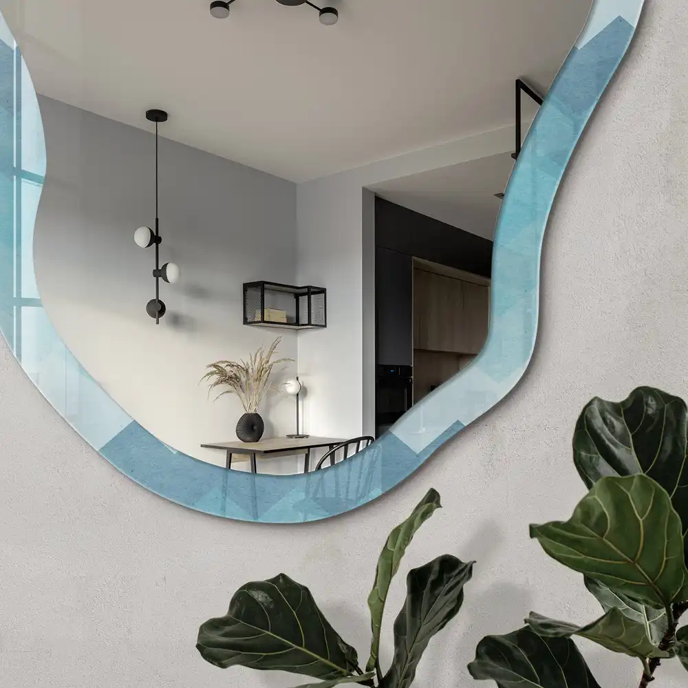 Miroir décoratif irrégulier à motif zig-zag turquoise