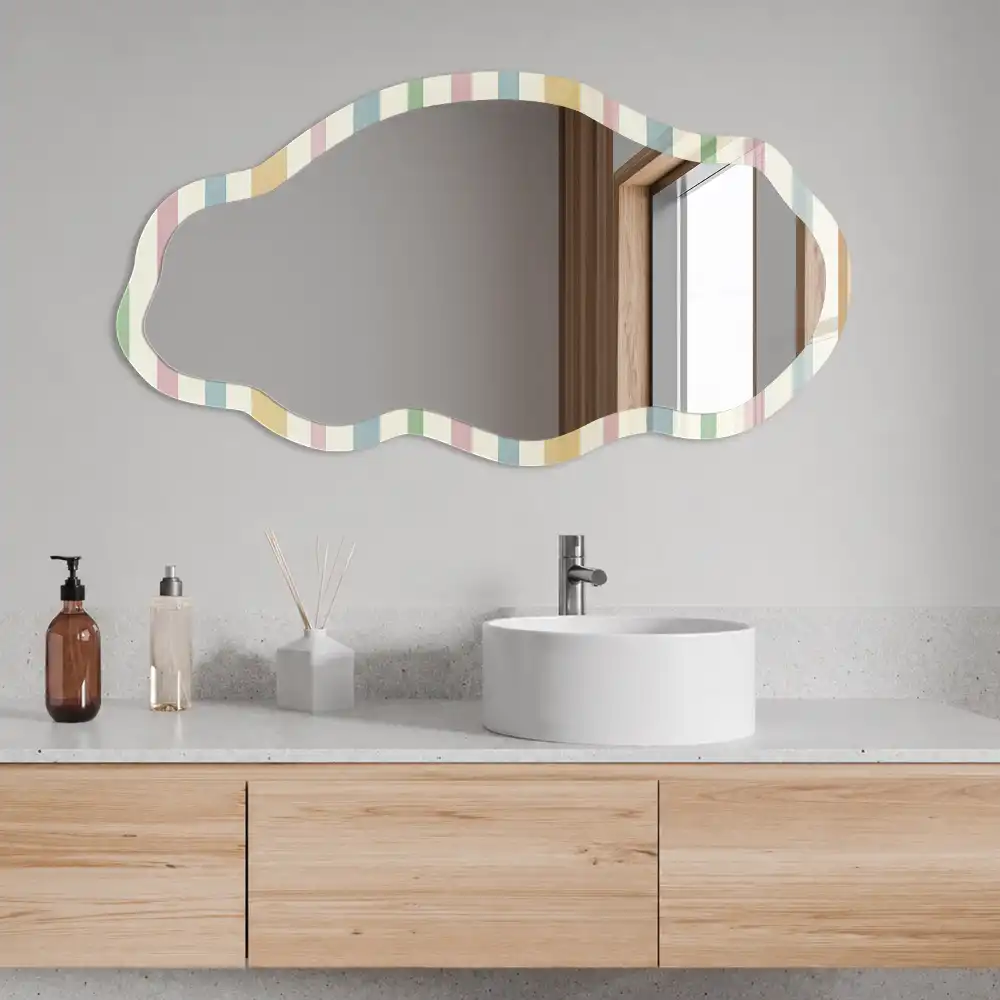 Miroir encadré à impression irrégulière rayures colorées