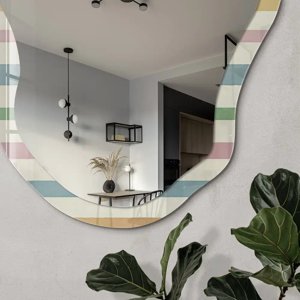 Miroir encadré à impression irrégulière rayures colorées