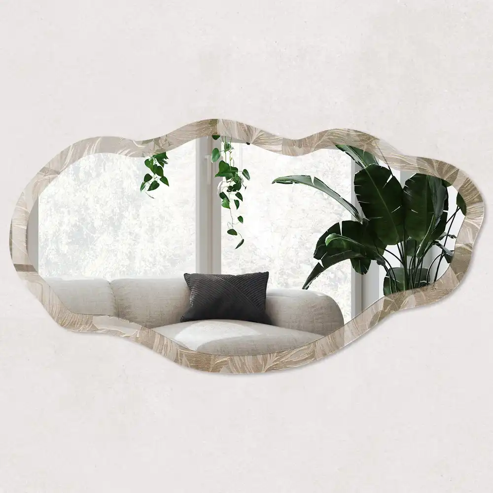 Miroir irrégulier à motif de feuilles beiges