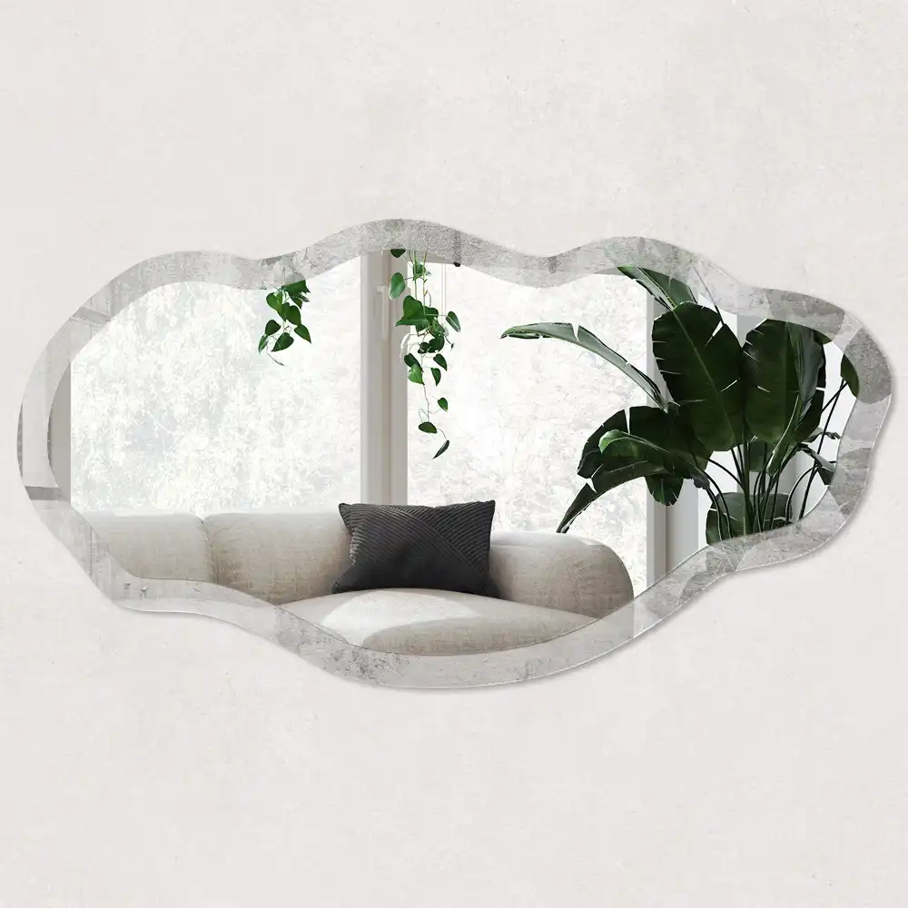 Miroir irrégulier avec impression effet béton brut