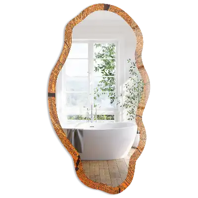 Miroir encadré à impression forme irrégulière avec structure en bois