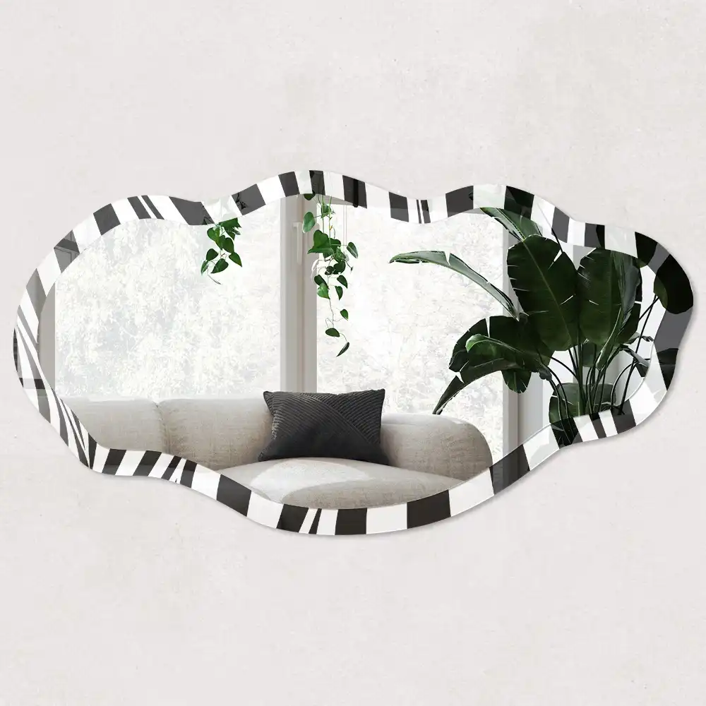Miroir irrégulier avec impression lignes op-art