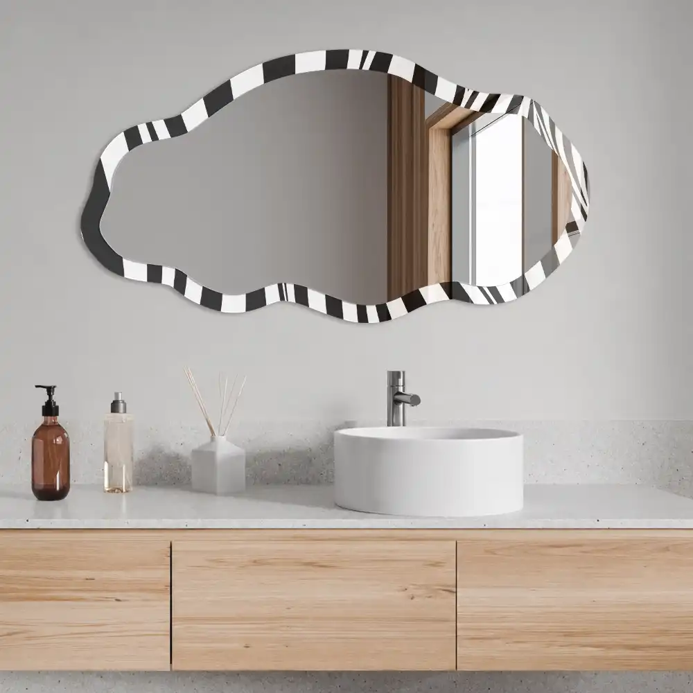 Miroir irrégulier avec impression lignes op-art