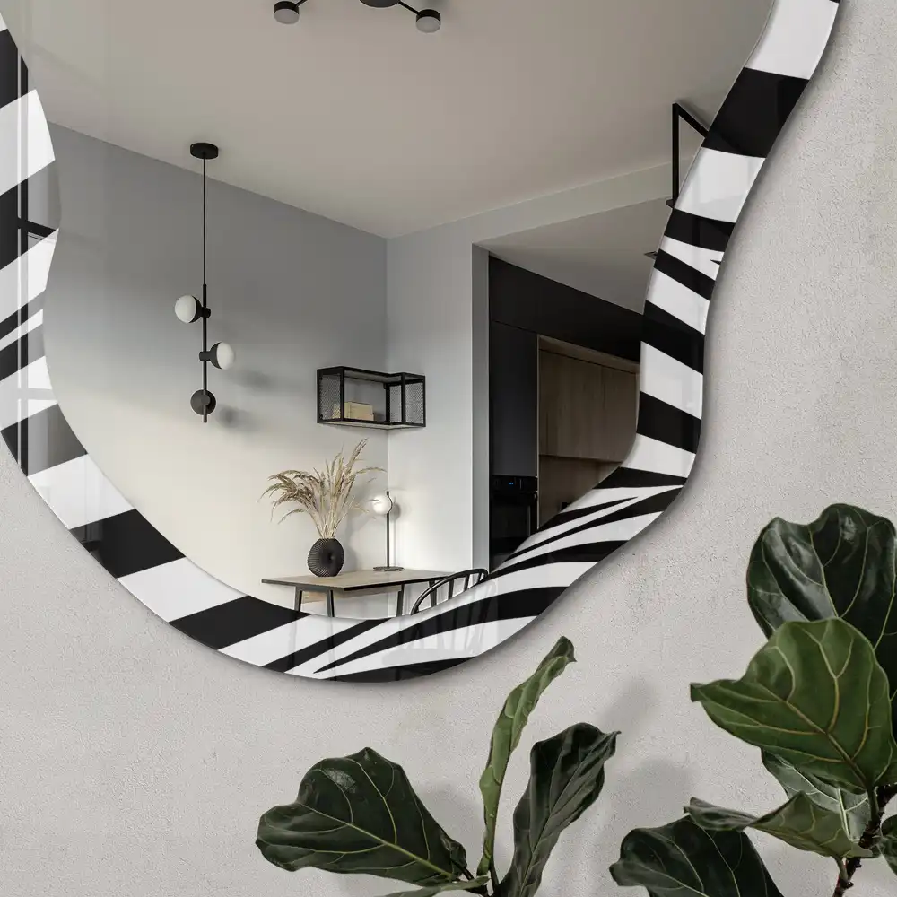 Miroir irrégulier avec impression lignes op-art