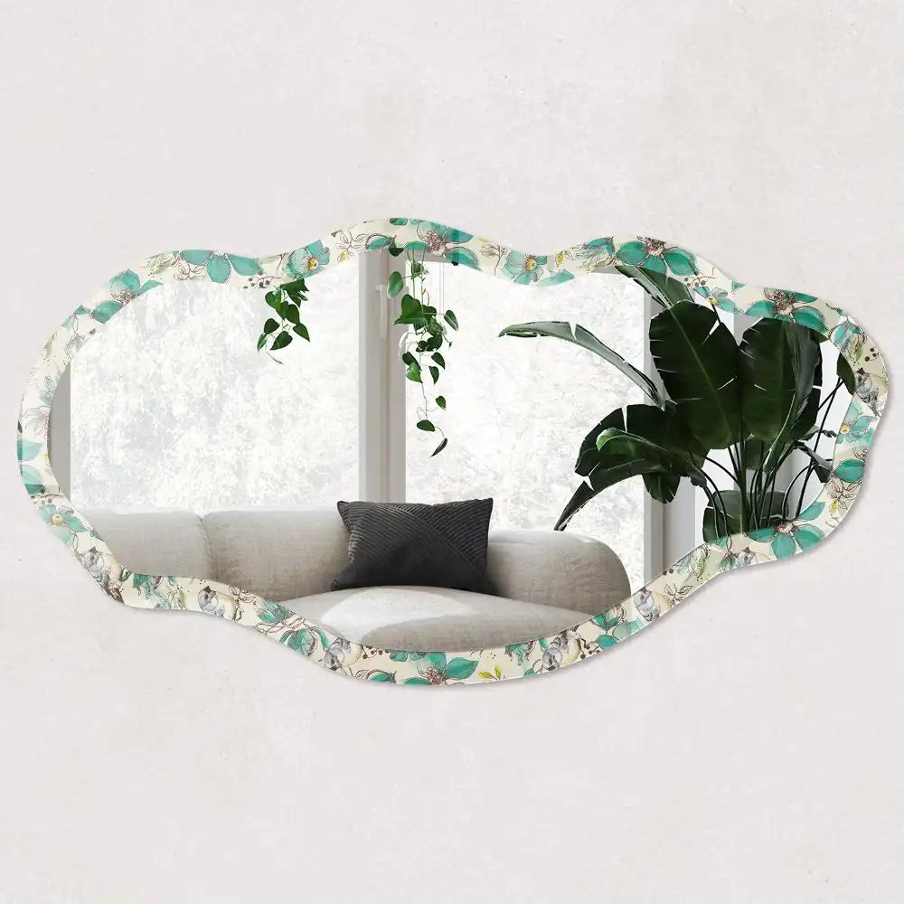 Miroir décoratif irrégulier à motif fleurs et oiseaux