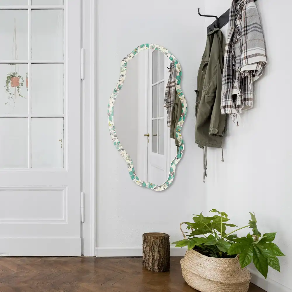 Miroir décoratif irrégulier à motif fleurs et oiseaux