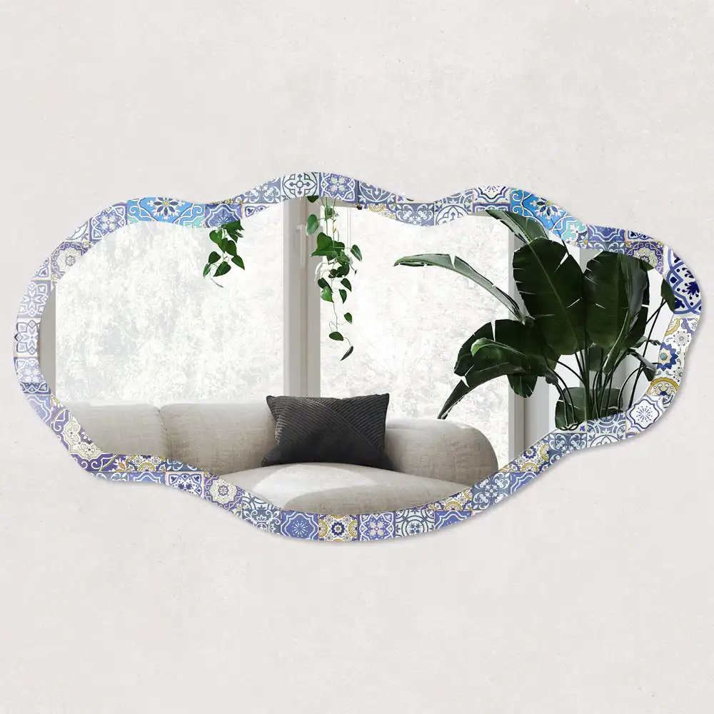 Miroir irrégulier à motif de carreaux méditerranéens