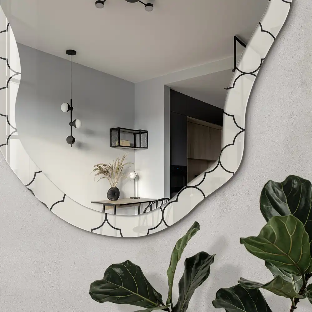 Miroir irrégulier à motif de grille géométrique