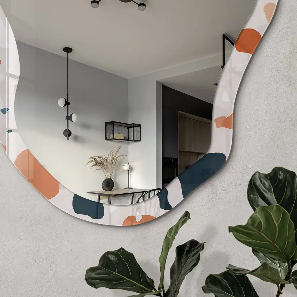 Miroir encadré à motif abstrait chaos coloré de forme irrégulière