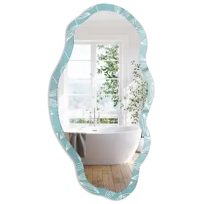 Miroir décoratif irrégulier avec impression feuilles turquoise