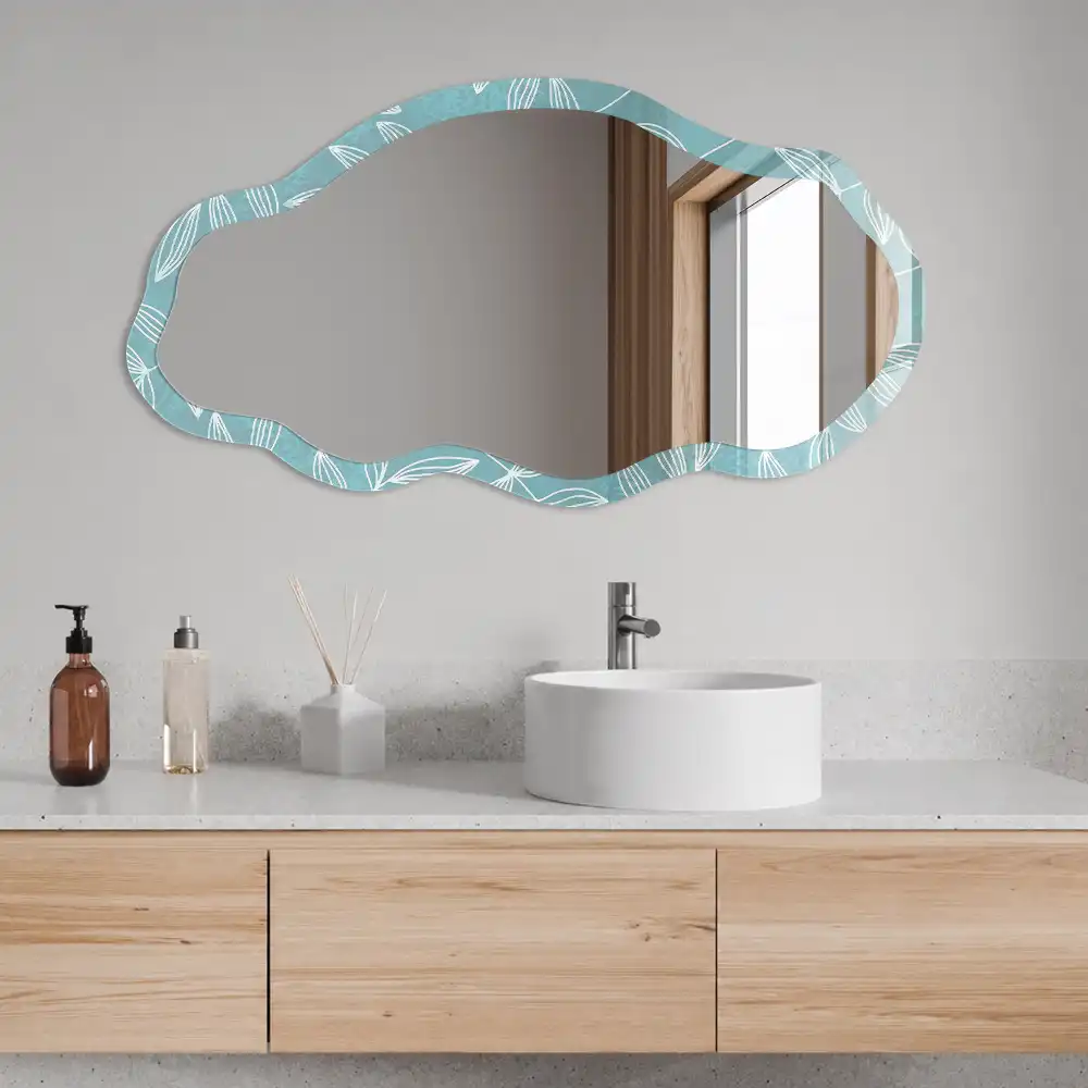 Miroir décoratif irrégulier avec impression feuilles turquoise