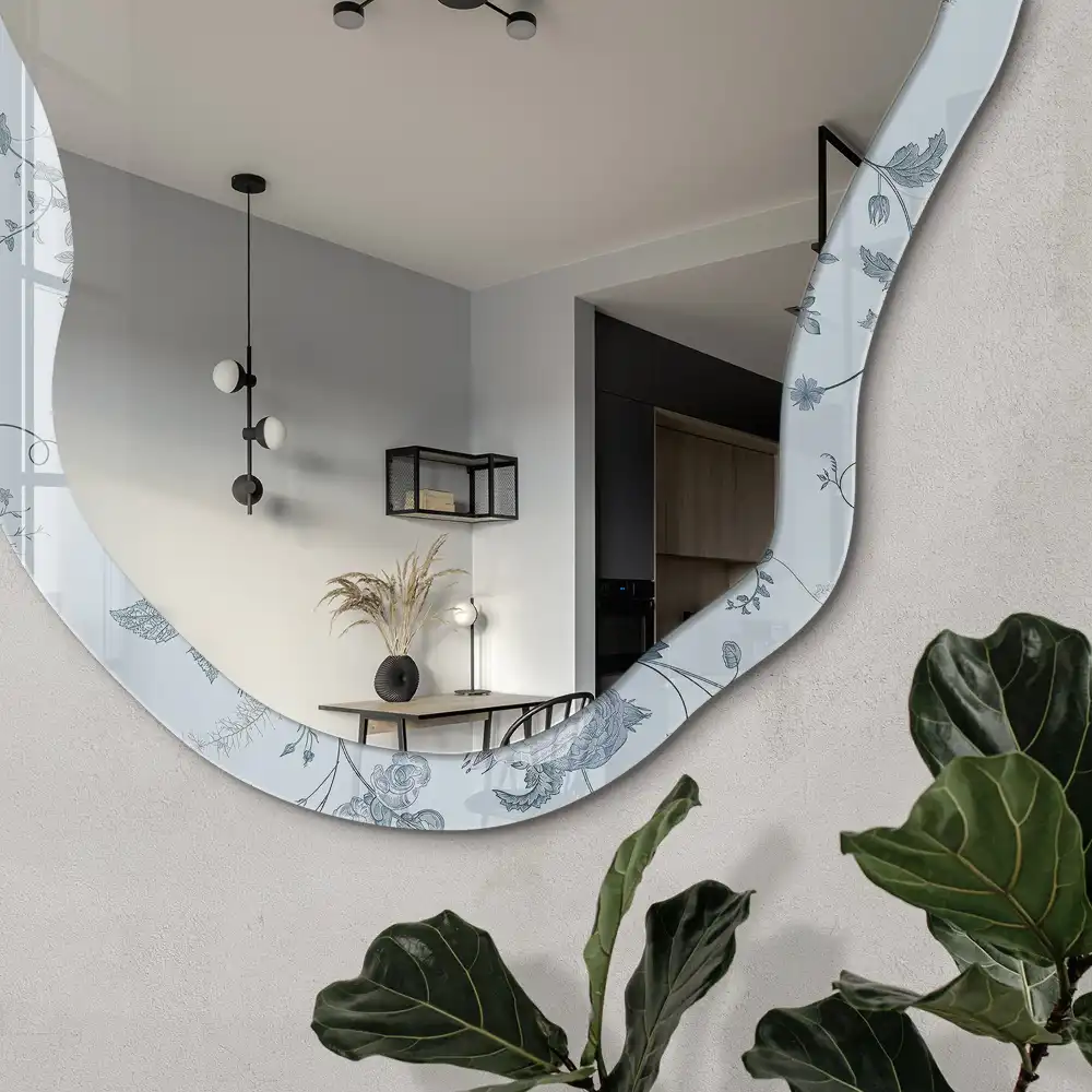 Miroir irrégulier à motif de fleurs botaniques