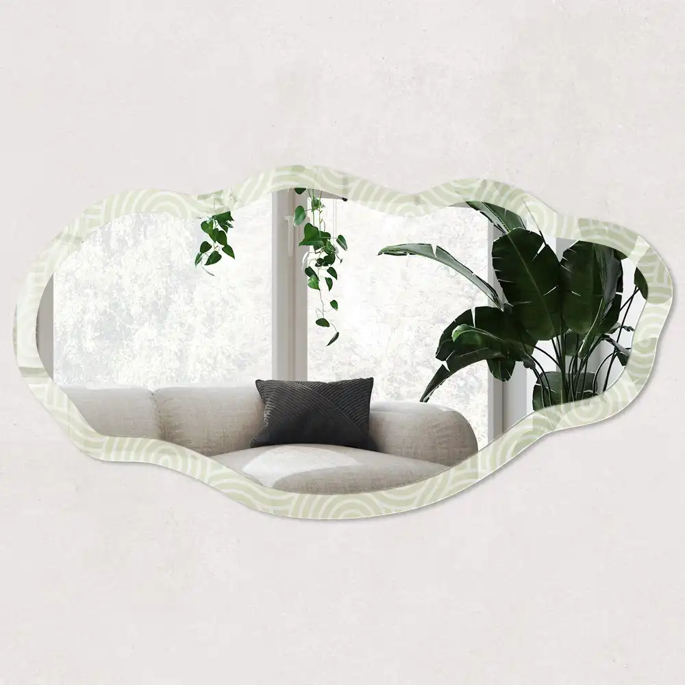 Miroir encadré à motif de spirales crème forme irrégulière