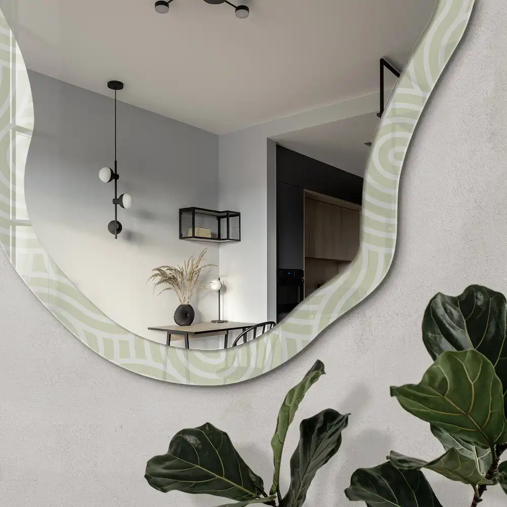 Miroir encadré à motif de spirales crème forme irrégulière