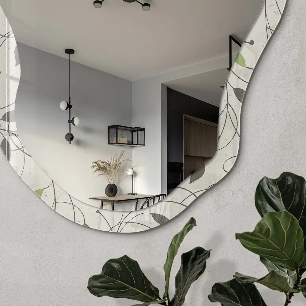 Miroir décoratif irrégulier à motif végétal imprimé
