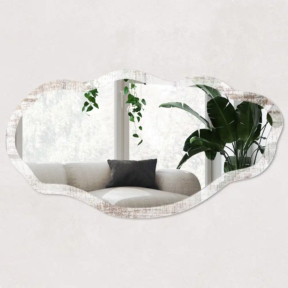 Miroir décoratif irrégulier effet bois brossé