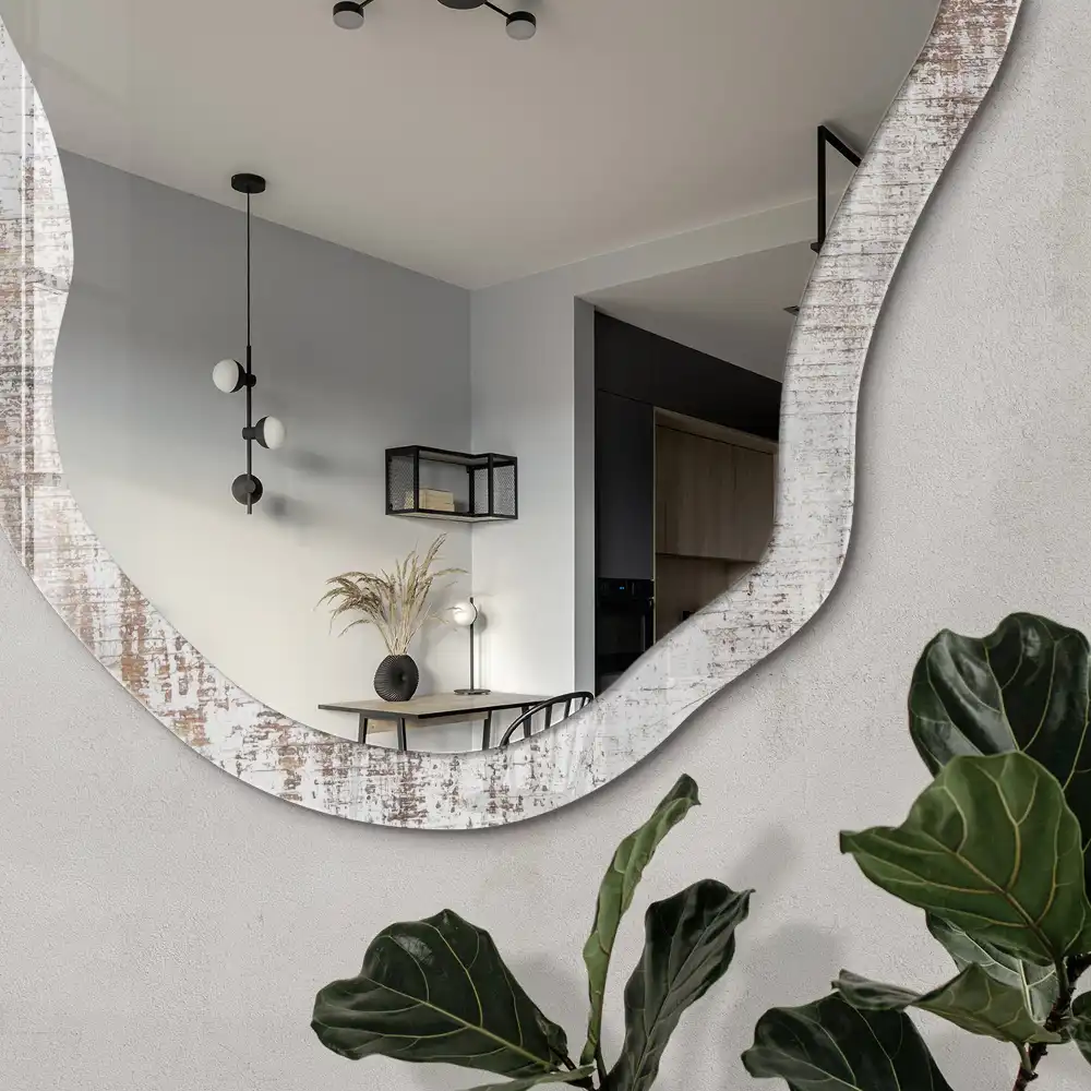 Miroir décoratif irrégulier effet bois brossé