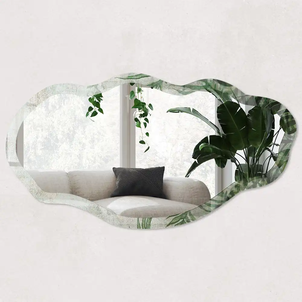 Miroir irrégulier à motif de fougère tropicale