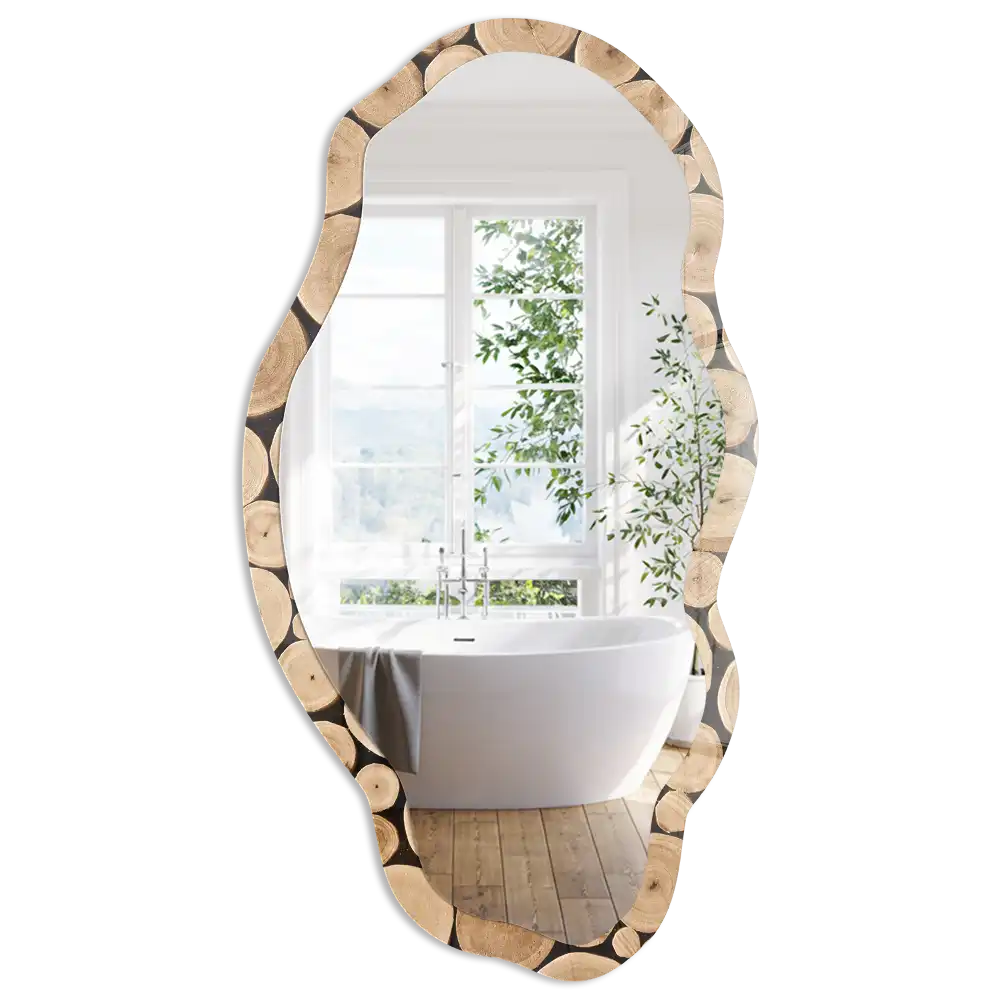 Miroir décoratif irrégulier effet cernes de bois