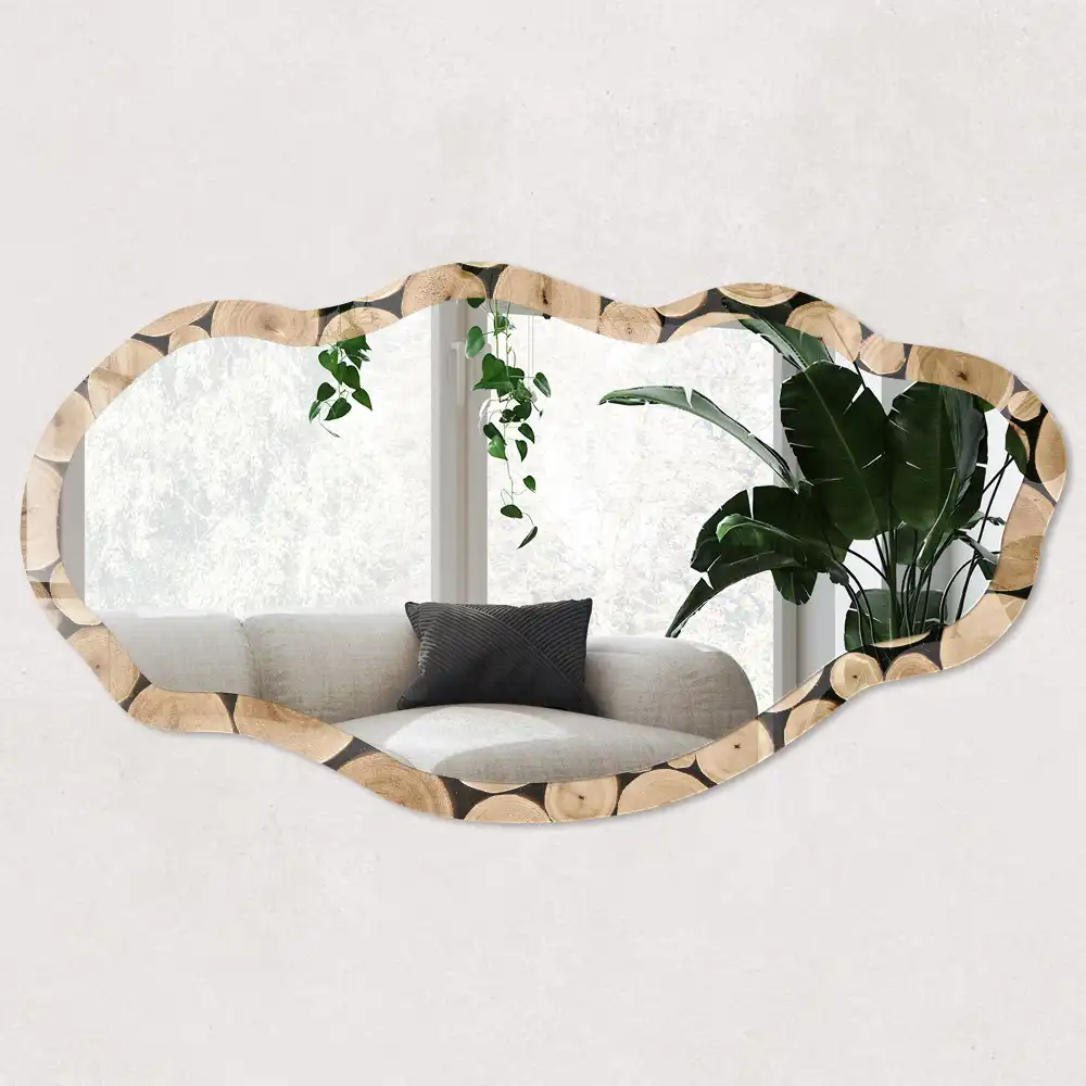 Miroir décoratif irrégulier effet cernes de bois