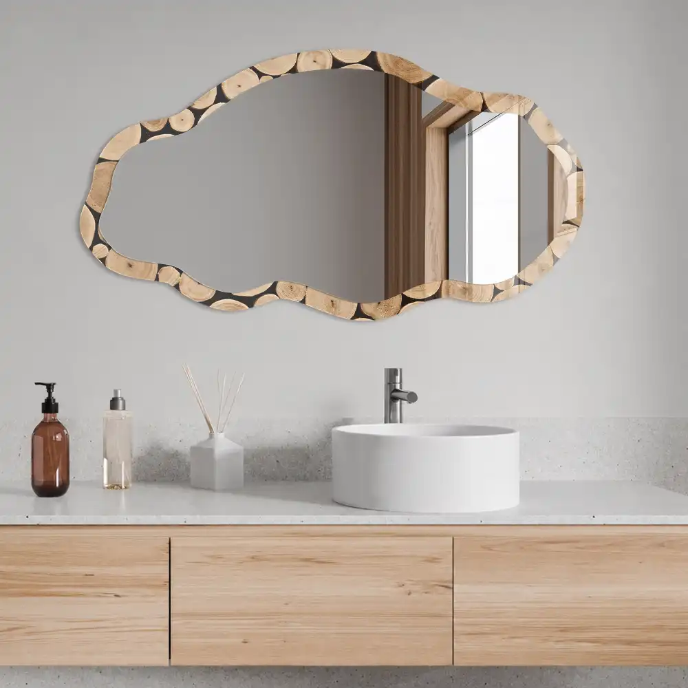 Miroir décoratif irrégulier effet cernes de bois